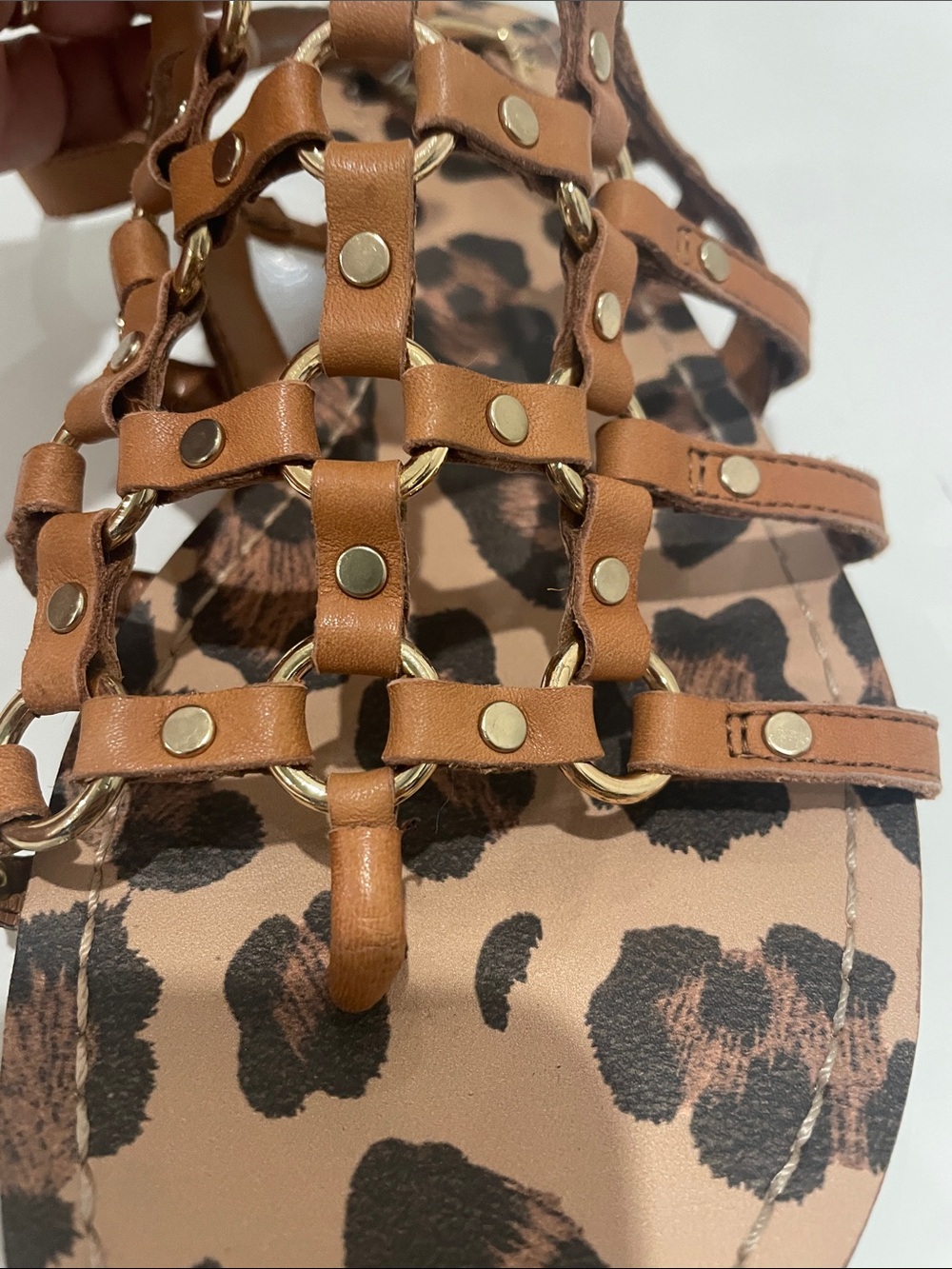 Vince Camuto Richiette Stud Toe Post Sandal. Gladiator flat w/ gold tone accents